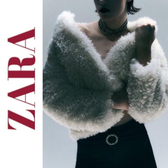 NWOT ZARA *BLOGGER FAVORITE* Faux Fur Fluffy White Snow Bunny Teddy Jacket Large - Picture 5 of 14